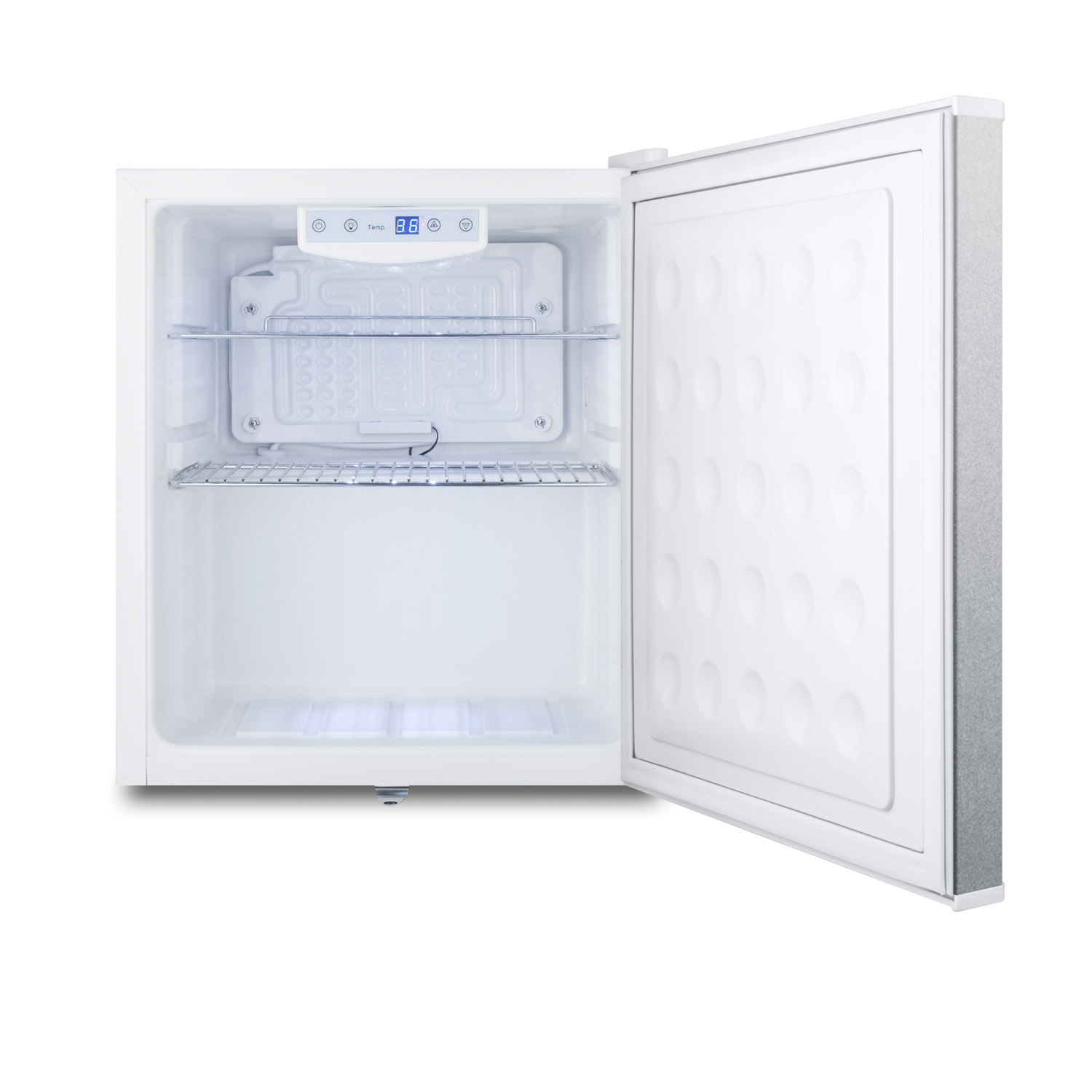 Commercial style compact all-refrigerator in white with digital thermostat